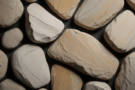 White stones on a gray background, close-up, top viewの写真素材