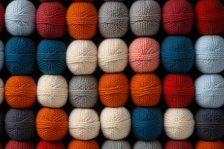 Colorful wool balls for knitting in a row, close-upの写真素材