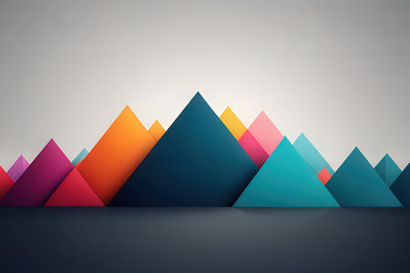 Abstract geometric background with blue, red, orange and yellow triangles. Vector illustration