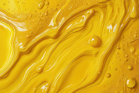 Yellow liquid texture with water drops. Abstract background for your design.の写真素材