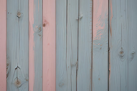 Wooden planks painted in pastel pink and blue colors.の写真素材