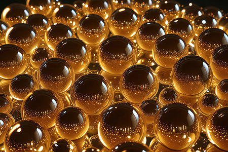Abstract background of gold spheres. 3d rendering, 3d illustration.の写真素材
