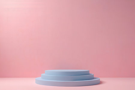 Blue podium on pink background. Minimal scene. 3d renderの写真素材