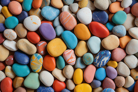 Colorful pebbles background. Top view, flat lay.の写真素材
