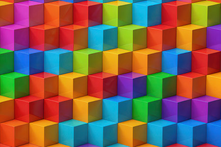Colorful cubes background. 3d rendering, 3d illustration.の写真素材