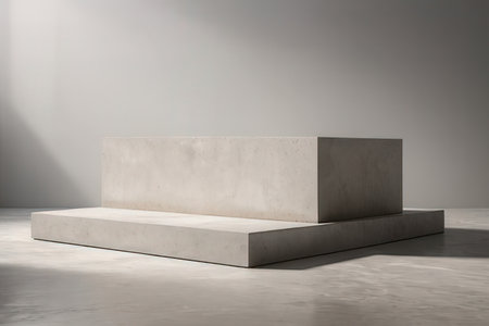 Minimalist concrete pedestal in empty room. 3D renderingの写真素材