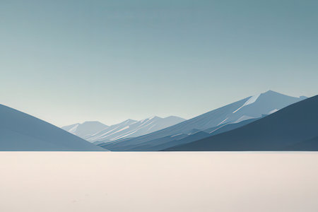 Mountains with snow and blue sky background, 3d rendering. Computer digital drawing.の写真素材