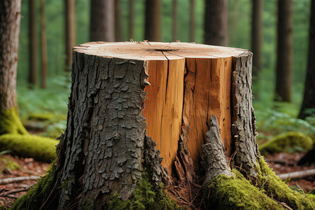 Stump in the forest. The concept of environmental protection and conservation.