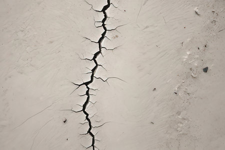 Cracks on the white wall. The concept of climate change.