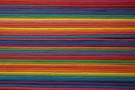 Multicolored ribbons in the form of a rainbow as a backgroundの写真素材
