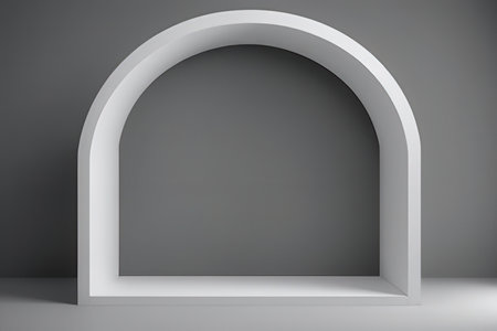 3d render of arch in gray room with shadow on the wallの写真素材