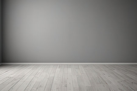 Empty room with gray wall and wooden floor. 3D Renderingの写真素材
