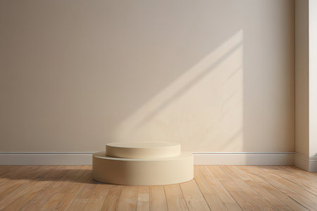 3d render of podium for product presentation in room with shadow on the wallの写真素材