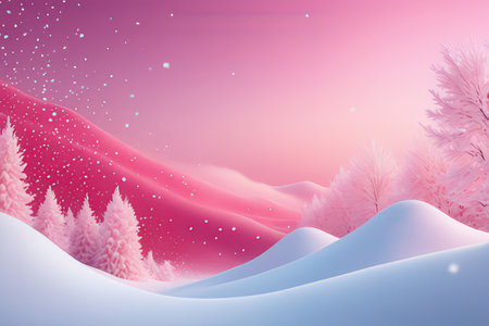 Winter landscape background with snow and pine trees. Vector paper illustration.の写真素材