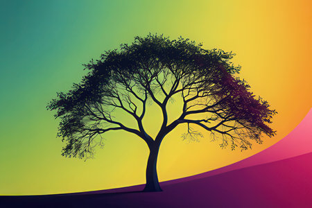 Illustration of a tree against a colorful background.の写真素材