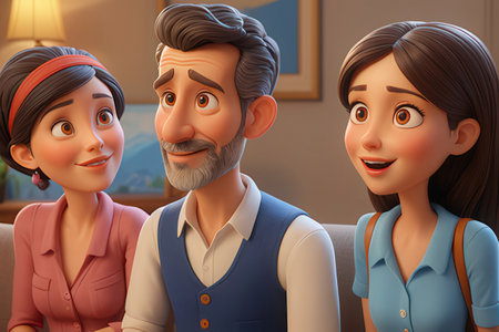 Happy family at home - 3D rendered illustration for your design.