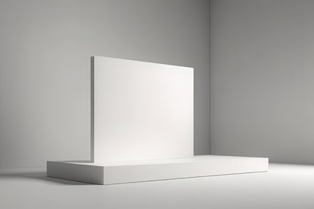 3d rendering of a white podium in a room with white wallsの写真素材