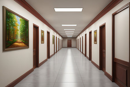 Interior of the hall with doors and paintings. 3D renderingの写真素材