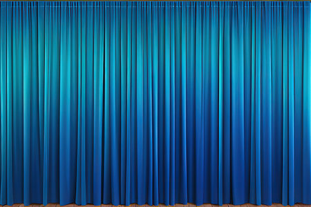 Blue theater curtain with spotlights. Realistic 3d vector illustrationの写真素材