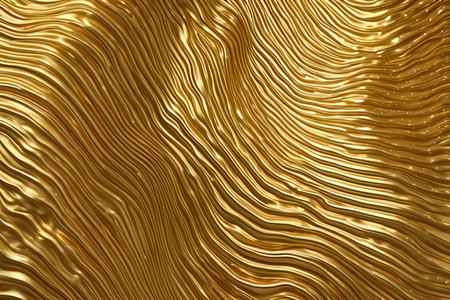 Gold metallic background with waves. 3d rendering, 3d illustration.の写真素材
