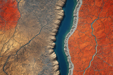 Satellite view of Danube Delta, Romania. 3D renderingの写真素材