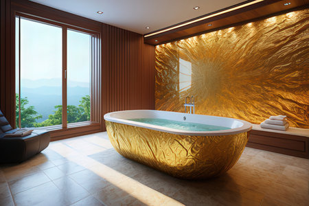 Bathroom interior with a gold bathtub. 3d renderingの写真素材