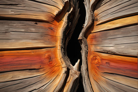 A closeup view of a weathered and weathered tree trunkの写真素材