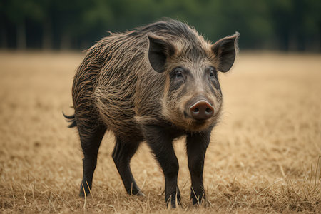 Wild boar, Sus scrofa, single mammal on field, UKの写真素材