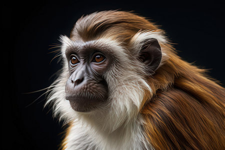 Portrait of a red colobus monkey on black background.の写真素材