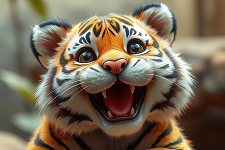 3D rendering of a tiger in a zoo, close-upの写真素材