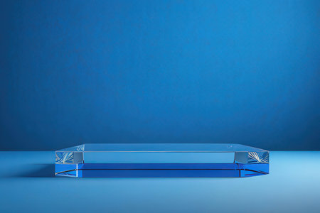 Blue podium on blue background. 3D render. Minimal concept.の写真素材