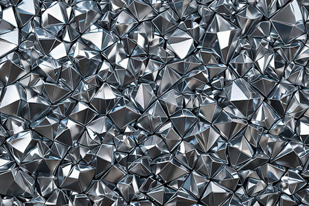 3d rendering of abstract metallic background with crumpled silver crystalsの写真素材