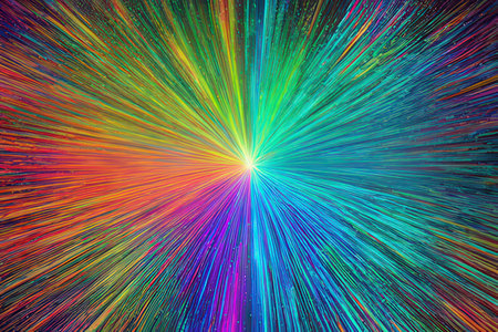 abstract background with multicolor rays and starburst effect.