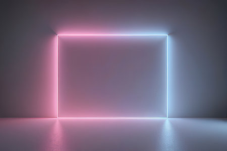 Abstract empty room with neon lights, 3d render, square backgroundの素材