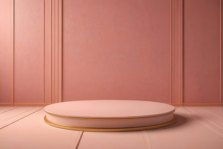 pink podium on the floor in the room, 3d renderingの写真素材