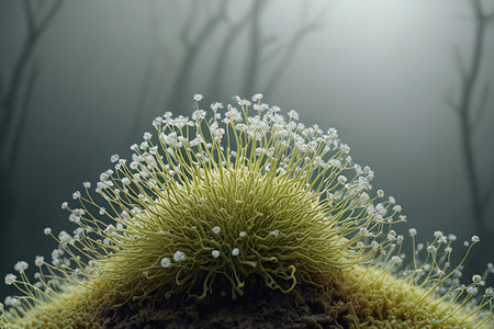 3d illustration of a green moss growing on a dead tree.
