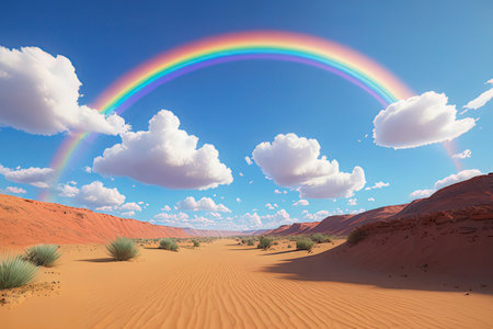 Rainbow over the dunes in the Namib Desert, Namibiaの素材
