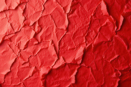 Red crumpled paper background. Red crumpled paper texture.の素材