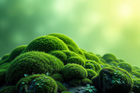 Green moss on rock with green bokeh background, Nature conceptの写真素材
