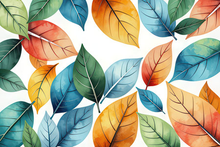 Watercolor background with colorful leaves. Vector illustration for your design.の写真素材