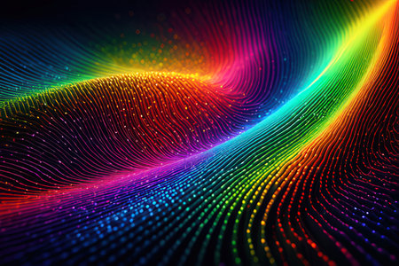 3d render, abstract background with particles and lines, rainbow colorsの写真素材