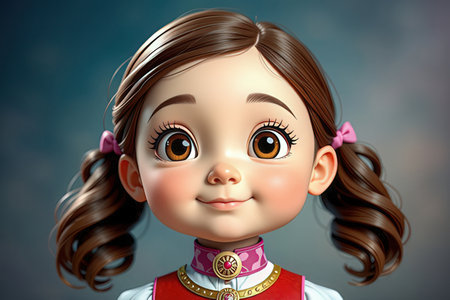 Cute little girl with ponytail hairstyle, 3d renderingの写真素材