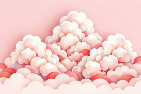 Paper clouds with pastel colors on pink background. 3d rendering