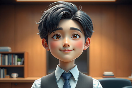 A 3d illustration of a boy in a business suit and tie.の素材