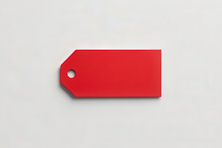 Blank red price tag on white background. 3d illustration.の素材