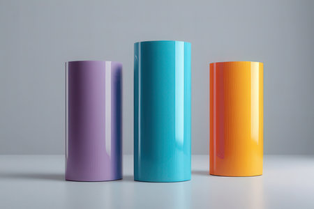 Colorful vases on white background. 3d render illustration.の素材