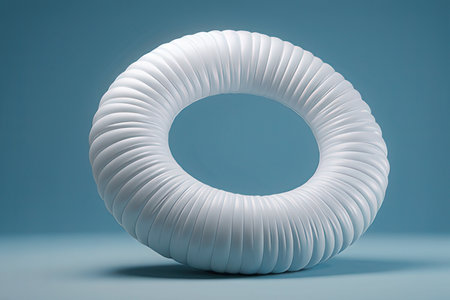 Abstract 3d render of white torus on blue background. Technology concept.の素材