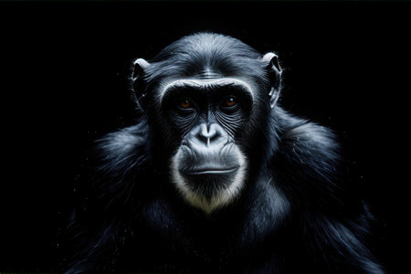 Chimpanzee portrait on a black background. Studio shot.の素材