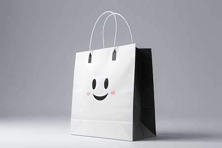 Shopping bag with smiley face on white background. 3D renderingの素材