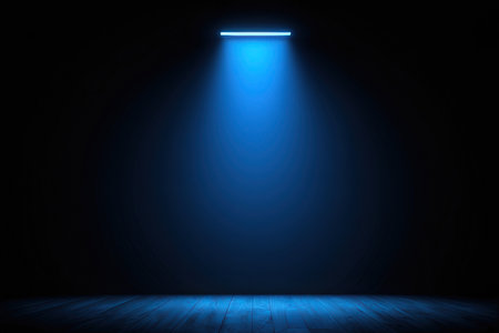 Blue spotlights in empty dark room. 3D Rendering.の素材